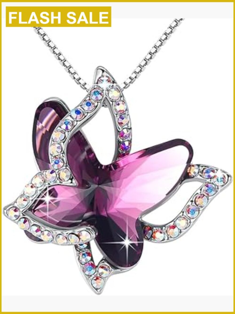 Butterfly Birthstone Crystal Pendant Necklace Silver Tone Adjustable Chain
